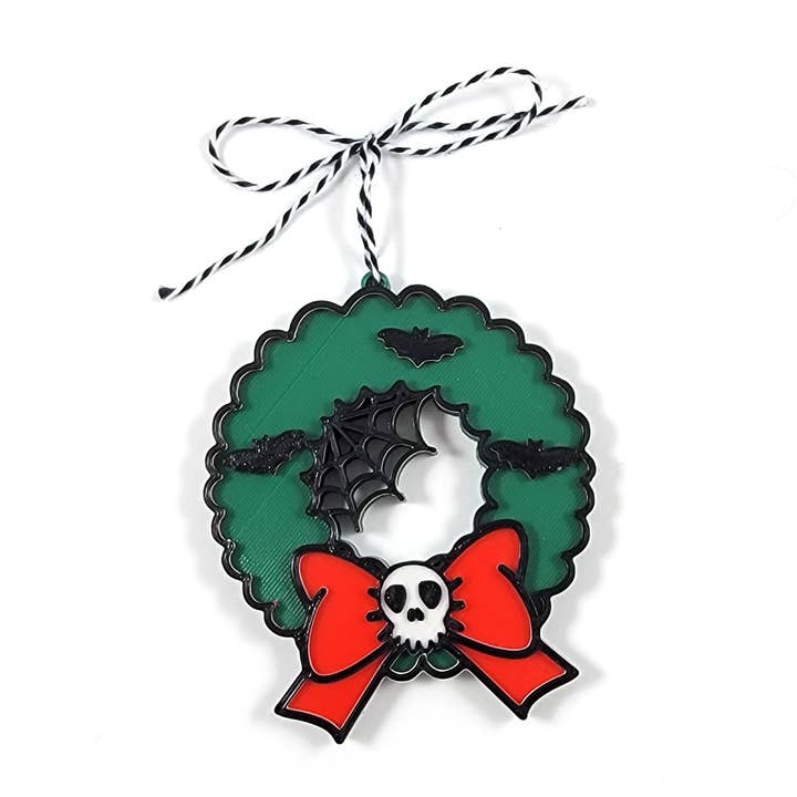 Corona de telaraña de calavera espeluznante, adorno navideño impreso en 3D para venta al por mayor de Printy Vibes