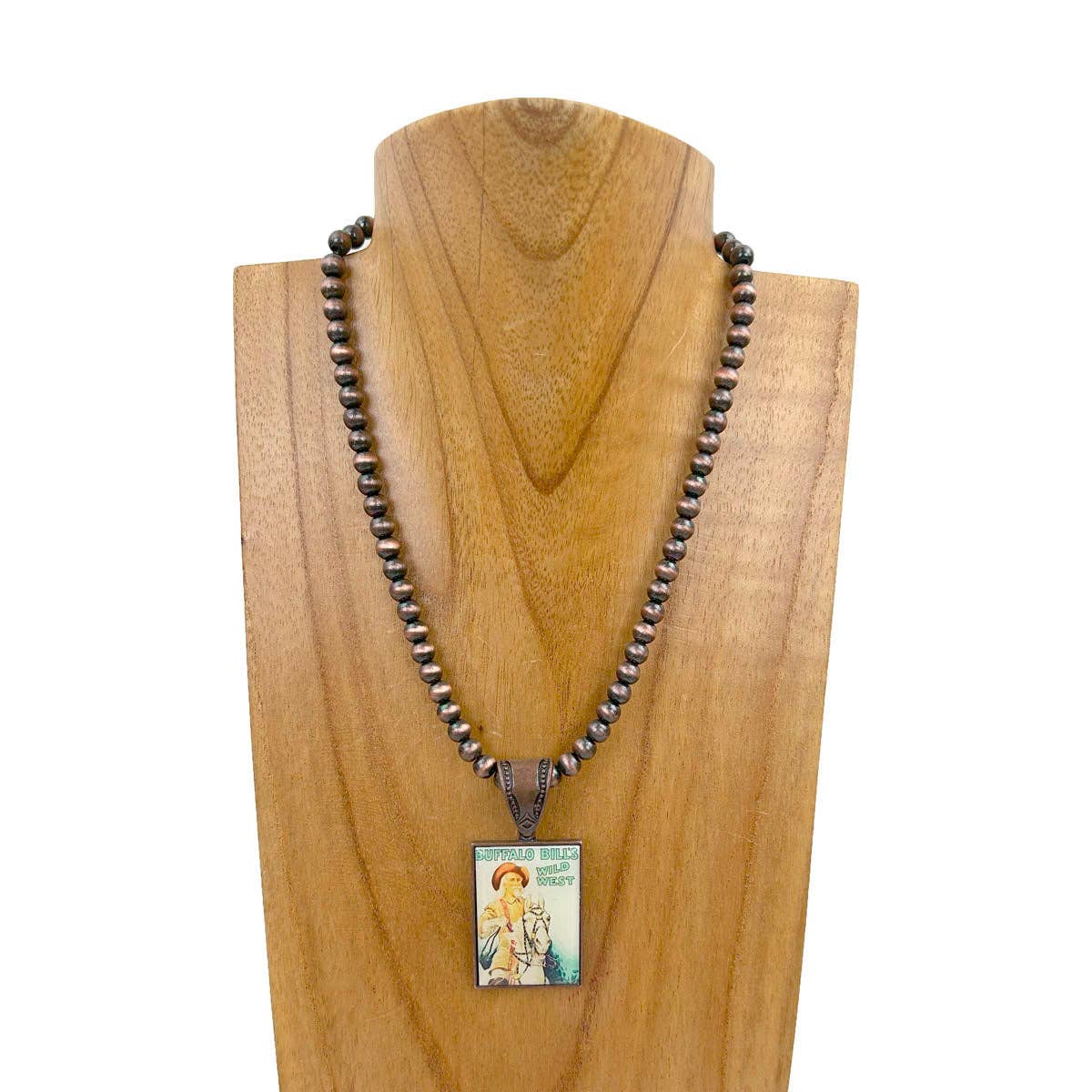 Western Elite Jewelry - Wholesale Pendant/Charm Necklace - NKZ231209-15                   15 inches silver Navajo pearl beads with triangle buffalo bill pendent Necklace1