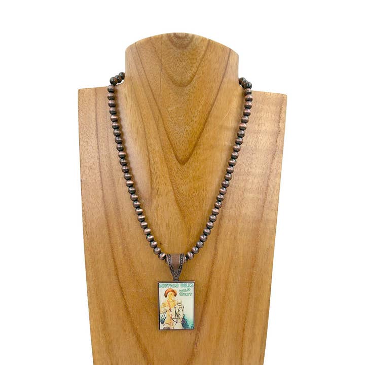 Western Elite Jewelry - Wholesale Pendant/Charm Necklace - NKZ231209-15 15 inches silver Navajo pearl beads with triangle buffalo bill pendent Necklace1