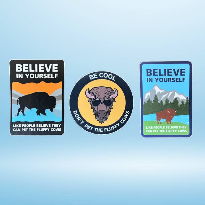Don’t Pet The Fluffy Cows Sticker Pack for wholesale by Little Traveling Llama