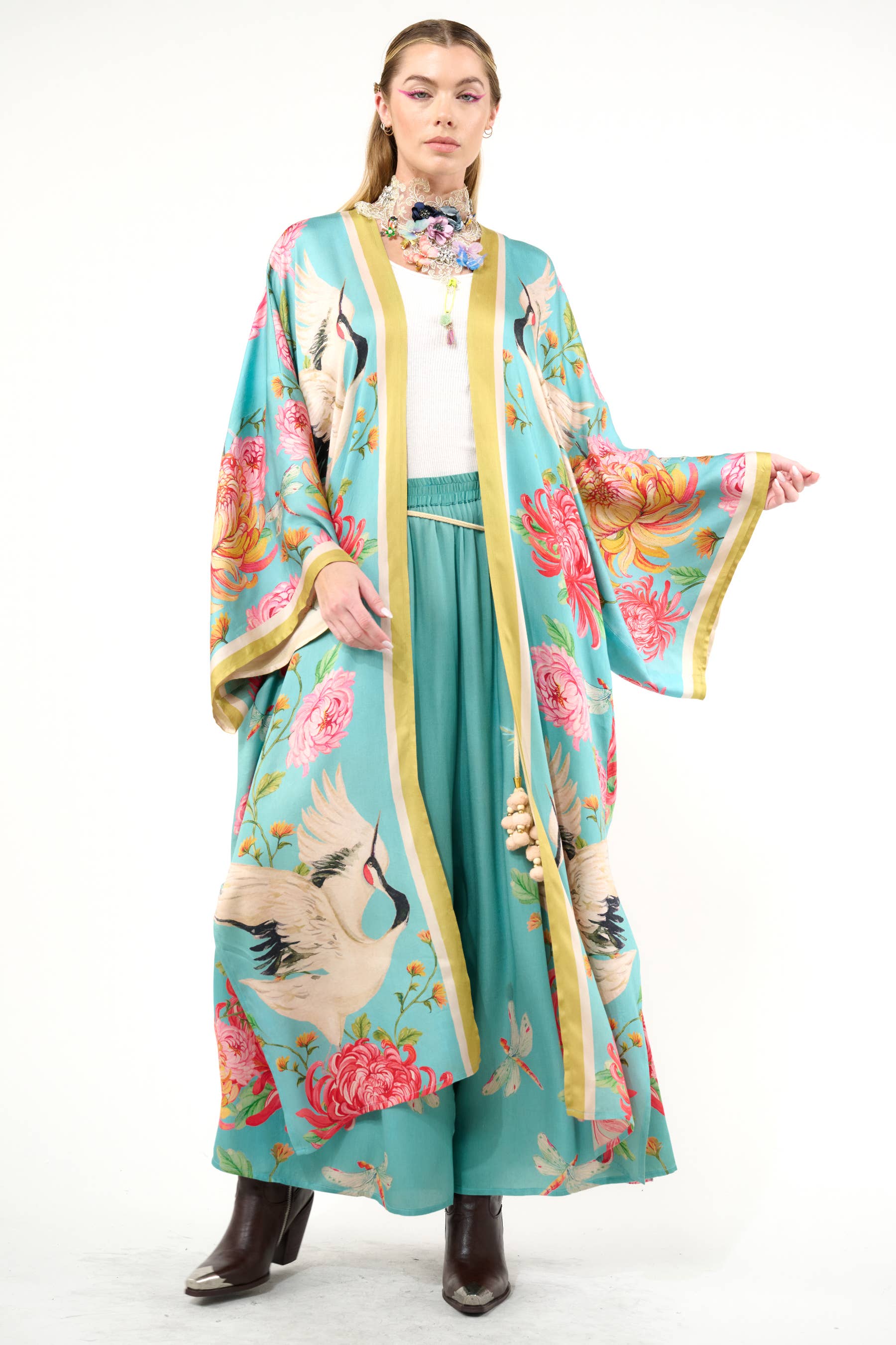 Vintage smaragd De Legende van de Kraanvogel Maxi Kimono / Topper voor groothandel op Faire5
