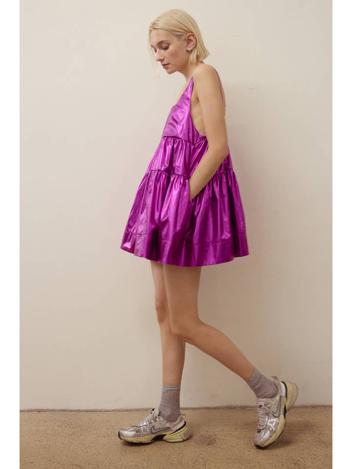 Lara Daisy - Wholesale Dress - Women's - Vintage Effect Metallic Babydoll Mini Dress