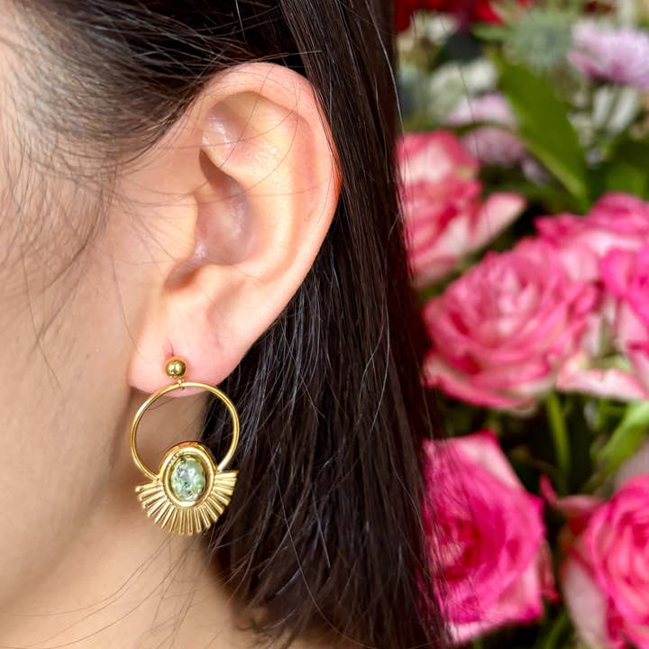 18ct Gold Plated African Turquoise Sunburst Hoop Earrings for wholesale by Ocean Ripples