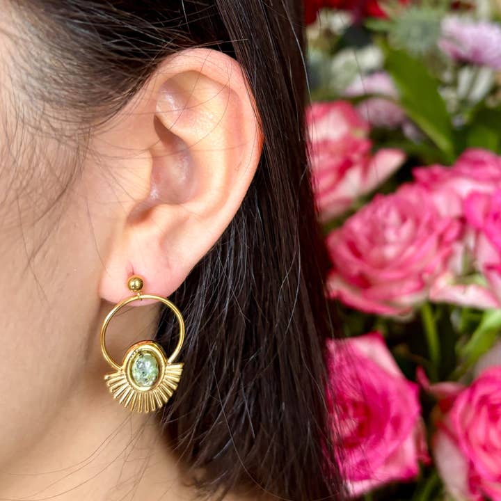 18ct Gold Plated African Turquoise Sunburst Hoop Earrings for wholesale by Ocean Ripples