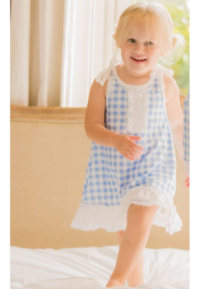 Robe à imprimé fleuri - Blue Vichy pour la vente par Sugar Bee Clothing