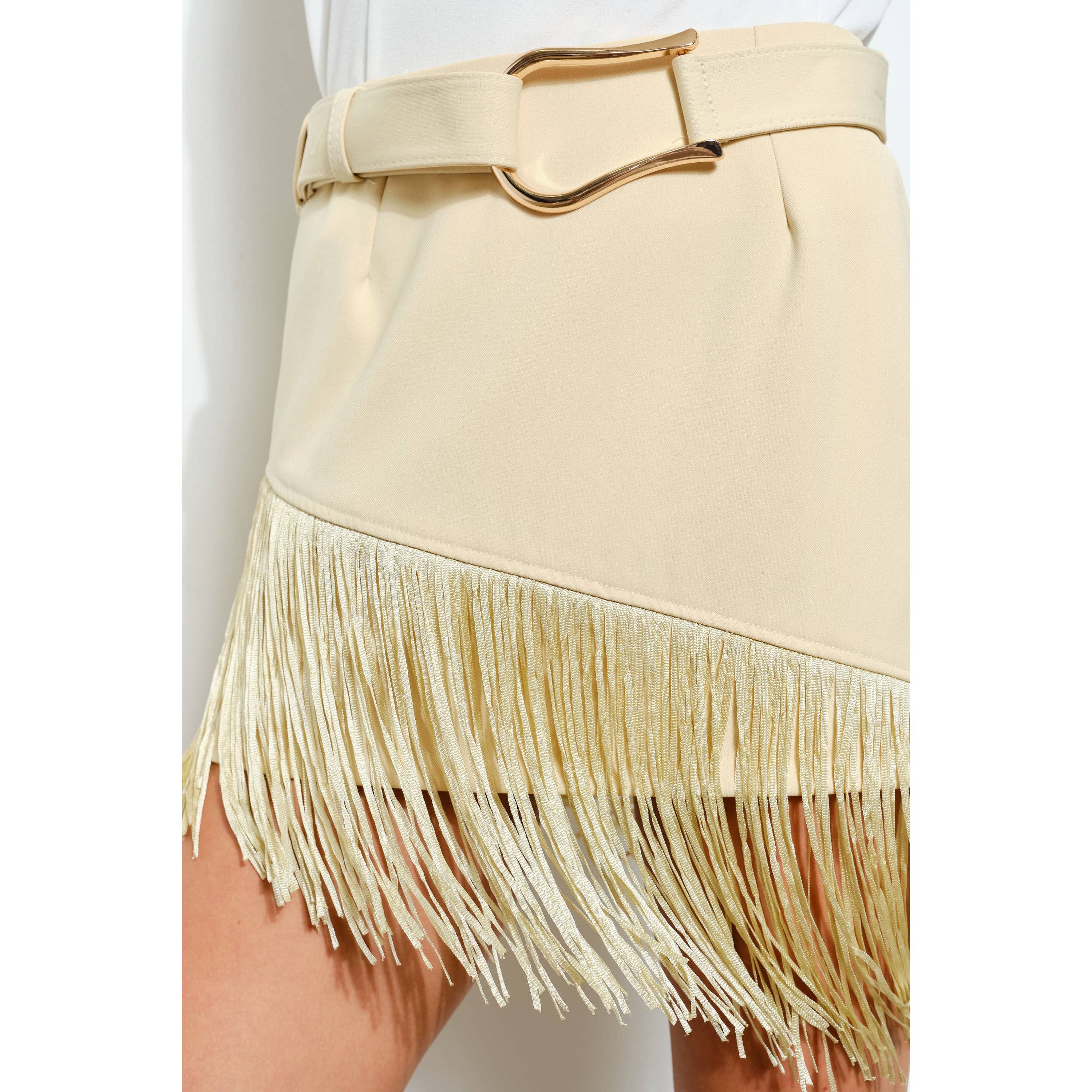 INA - Venta al por mayor Falda - Mujer - Minifalda asimétrica con cinturón y flecos20