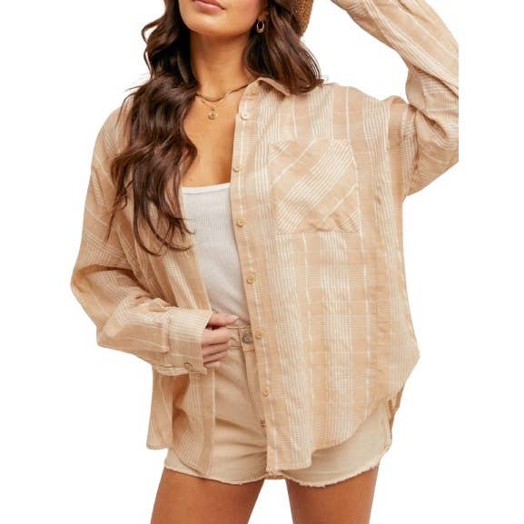 Soft Plaid Oversized Button Down Shirt Western Inspired and for wholesale by Blue Bunny Inc