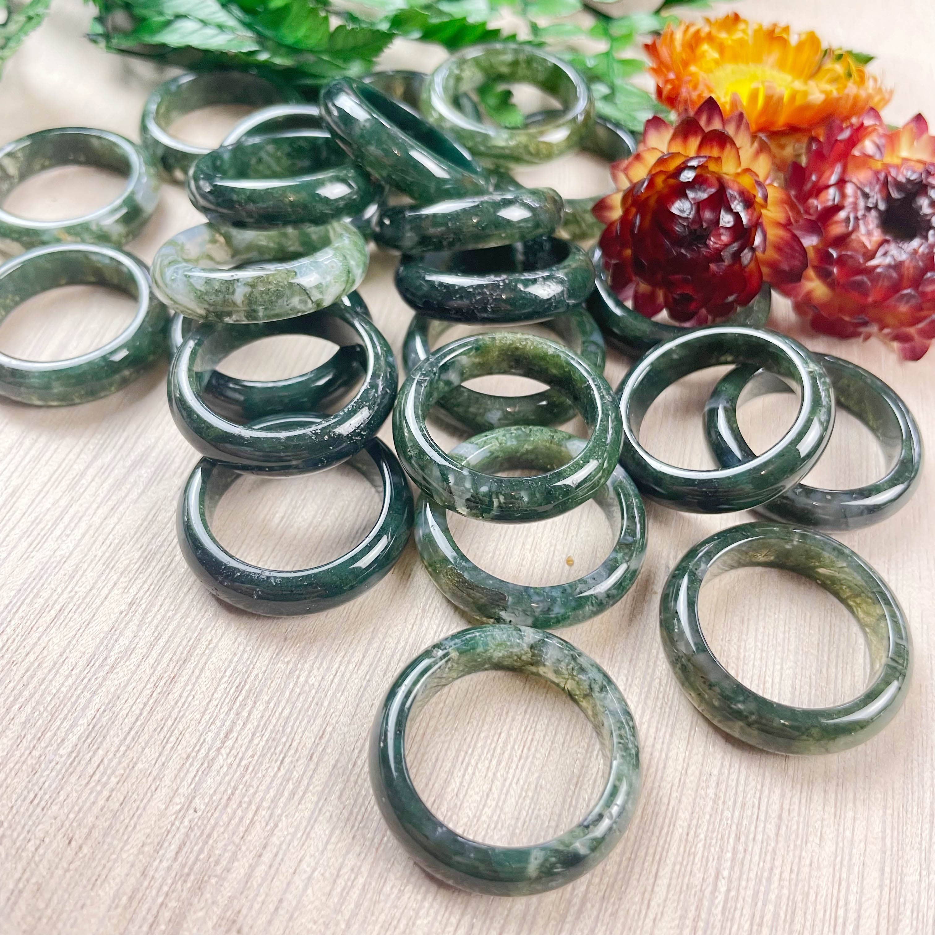 Ewelina Pas Jewelry – wholesale Band/Stackad Ring – Moss agat 6mm bandet Ring6