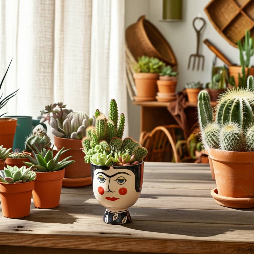 Sagebrook Home - Wholesale Plant Pot - Planter - Black Ceramic Decorative Frida Face Flower, 6 in.11