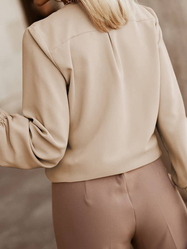 FULL TIME PURCHASE - Wholesale Blouse - Women's - Crew Neck Gathered Stretch Cuff Shirt