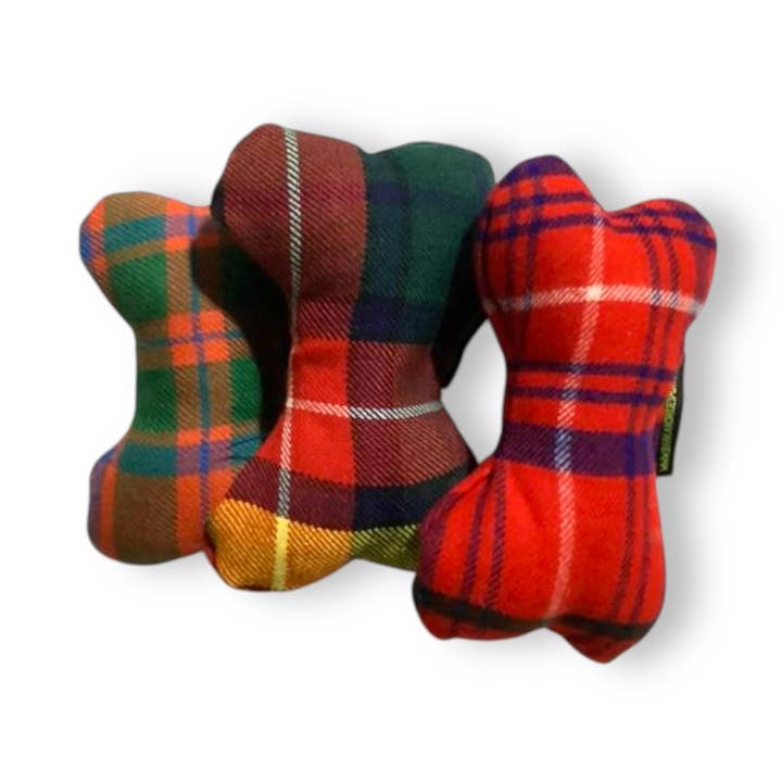 Bark + Ride Squeaky Tartan Dog Bone for wholesale by BARK + RIDE