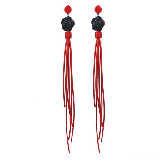 Frank Ideas - Wholesale Dangle earrings - long dangle earrings arthouse fashion Flower earrings Bk/Rd