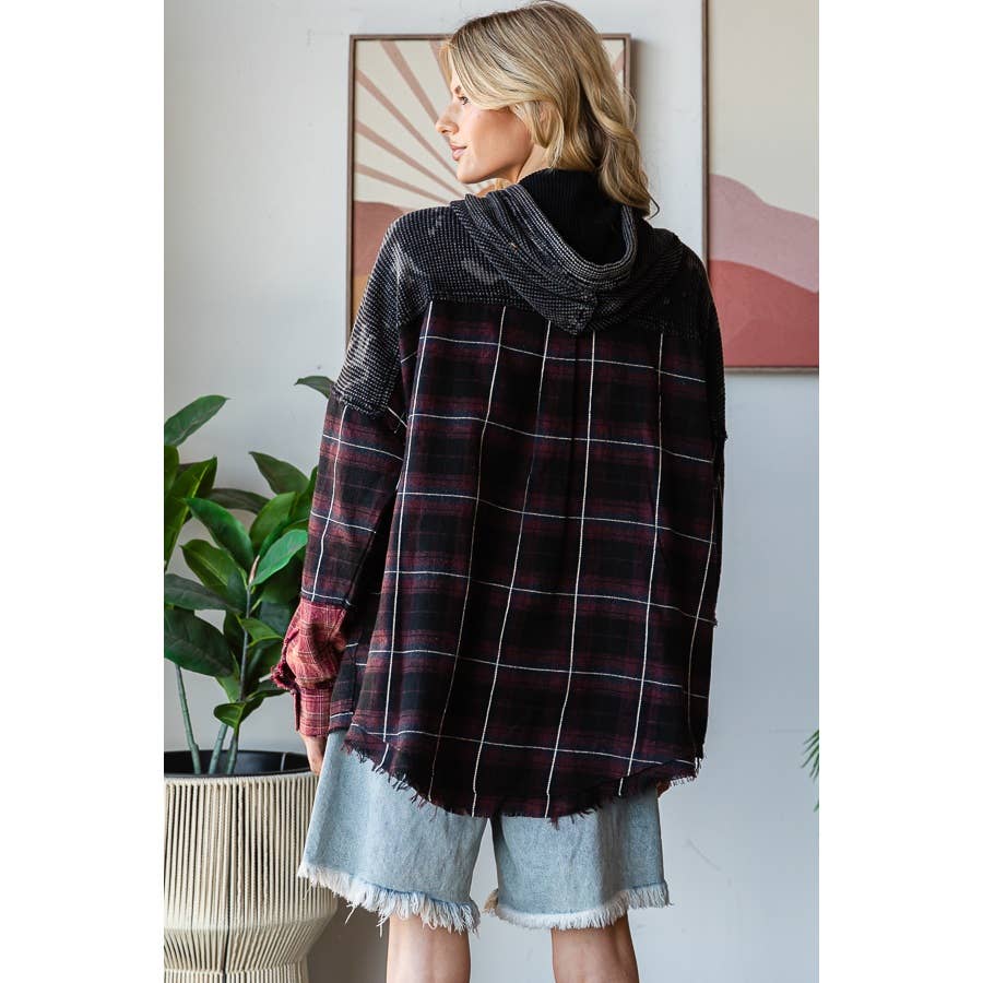 Oli&Hali – wholesale Hoodie - Dam – TVÄTTAD TYGBLANDAD HUVTRÖJA MED RUTIGT MÖNSTER6