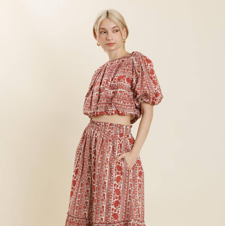 AB2255 - STRIPED FLORAL MIDI SKIRT for wholesale by Aureum