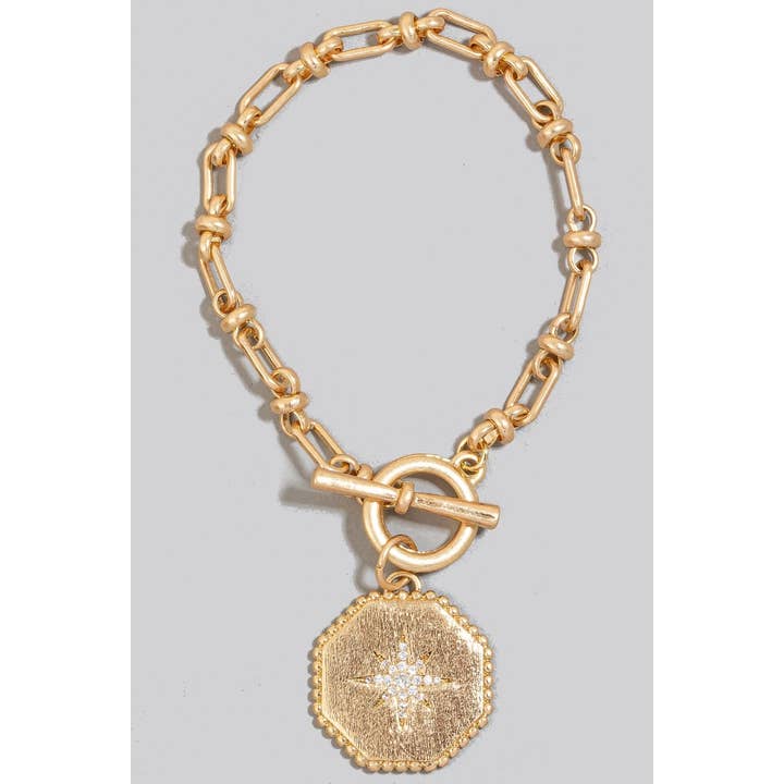 WGCR Studded North Star Coin Charm Toggle Chain Bracelet for wholesale on Faire