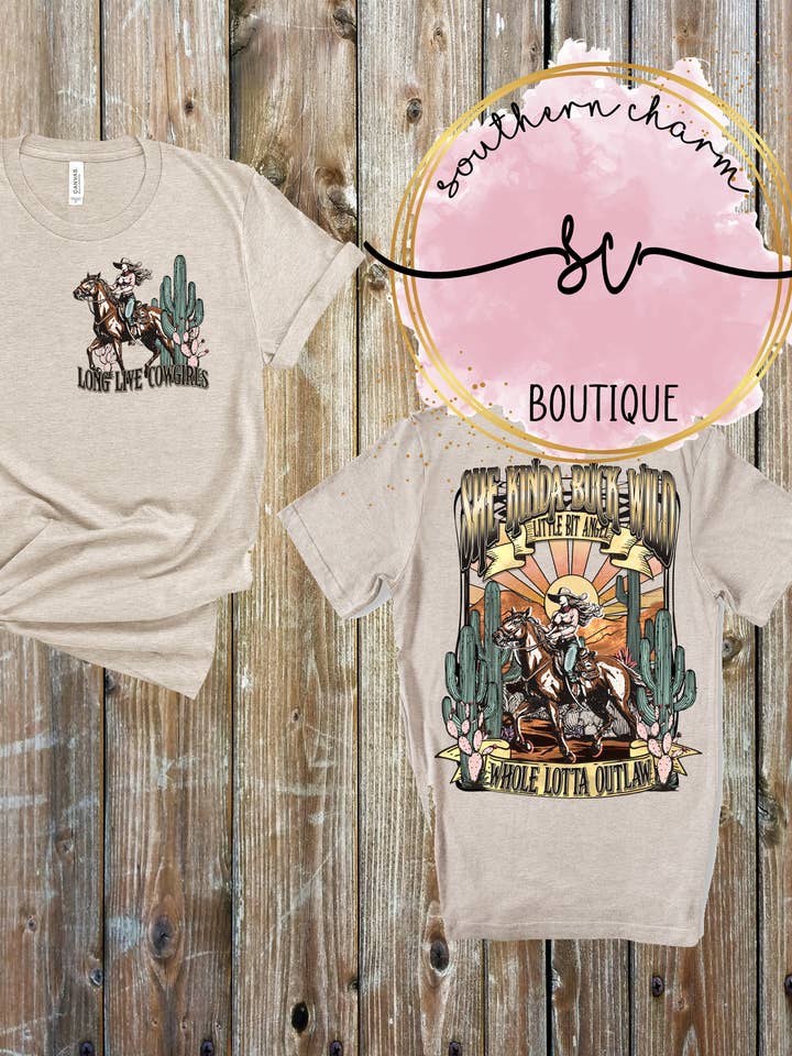 Whole Lotta Outlaw Heather Dust Tee for wholesale by Southern Charm Boutique