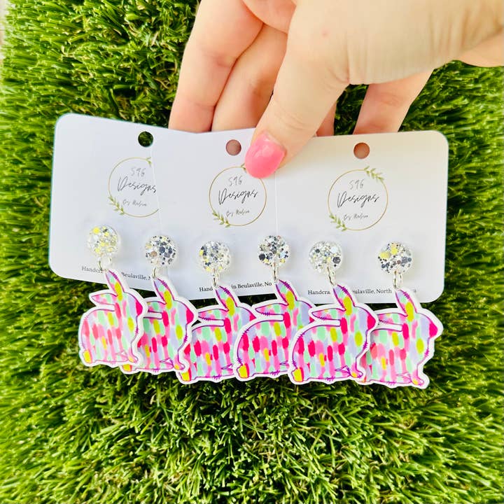 Watercolor Bunny Earrings for wholesale by 596 Designs