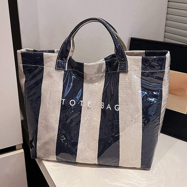 Striped Large-capacity PVC Tote Bag for Women for wholesale by NARWEY INC