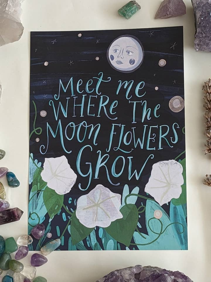 Moonflowers Illustration Quote Art Print for wholesale by A Spellbound Story