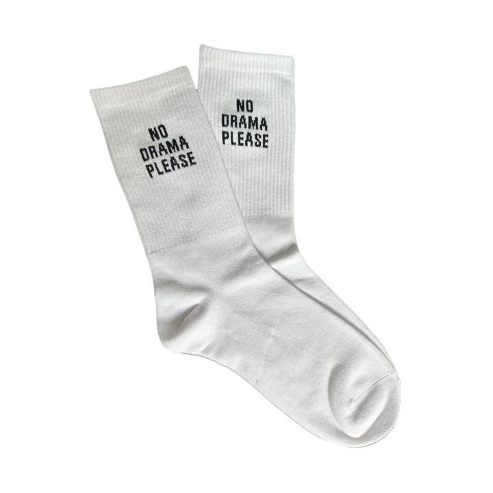FLOOF Women's "No Drama Please" Sock in White for wholesale by FloofSlippers