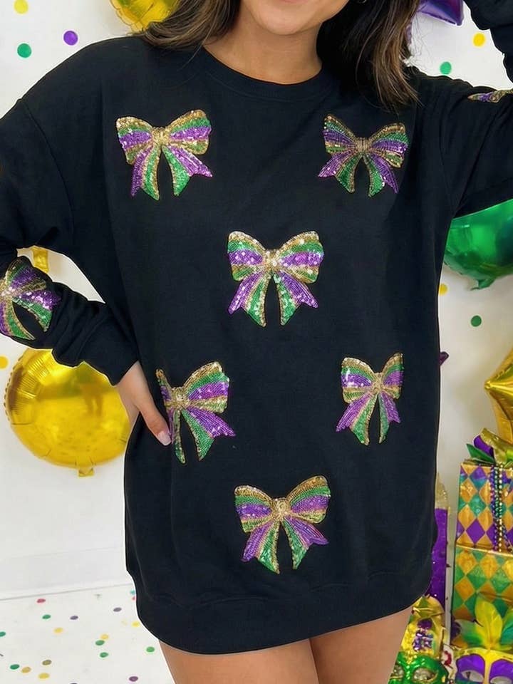 Sweat-shirt à patch graphique nœud à sequins Mardi Gras | S-2XL pour la vente par Aapparella