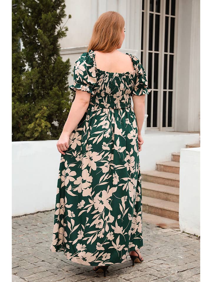 Suhkasana - Wholesale Dress - Women's - Womens Summer Puffy Short Sleeve Square Neck Smocked Tiered Ruffle Plus Size Dress