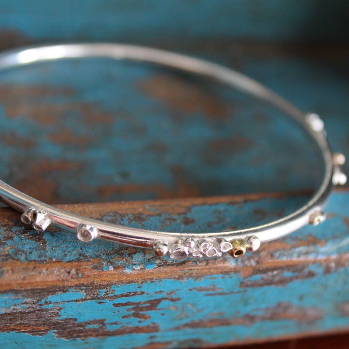 Silver Sapling – wholesale Bangle bracelet – SILVER & 9ct GOLD BARNACLE BANGLE. MADE IN CORNWALL UK
