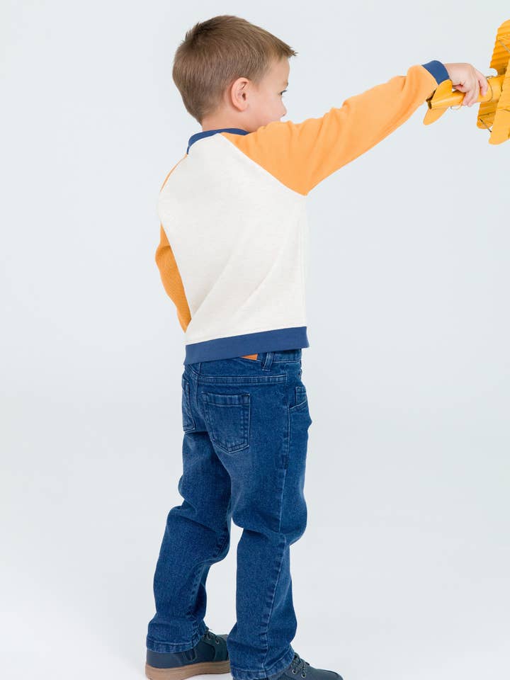 Giallo Felpa raglan in maglia a blocchi di colore Heather Oatmeal da ragazzo in vendita all'ingrosso su Faire