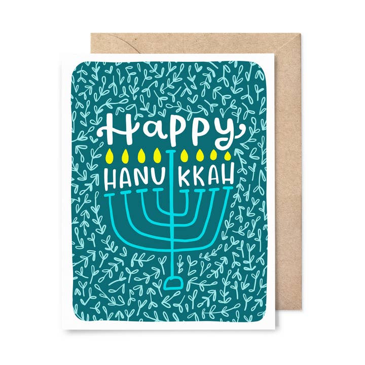 Happy Hanukkah Menorah Card for wholesale by Pinwheel Print Shop