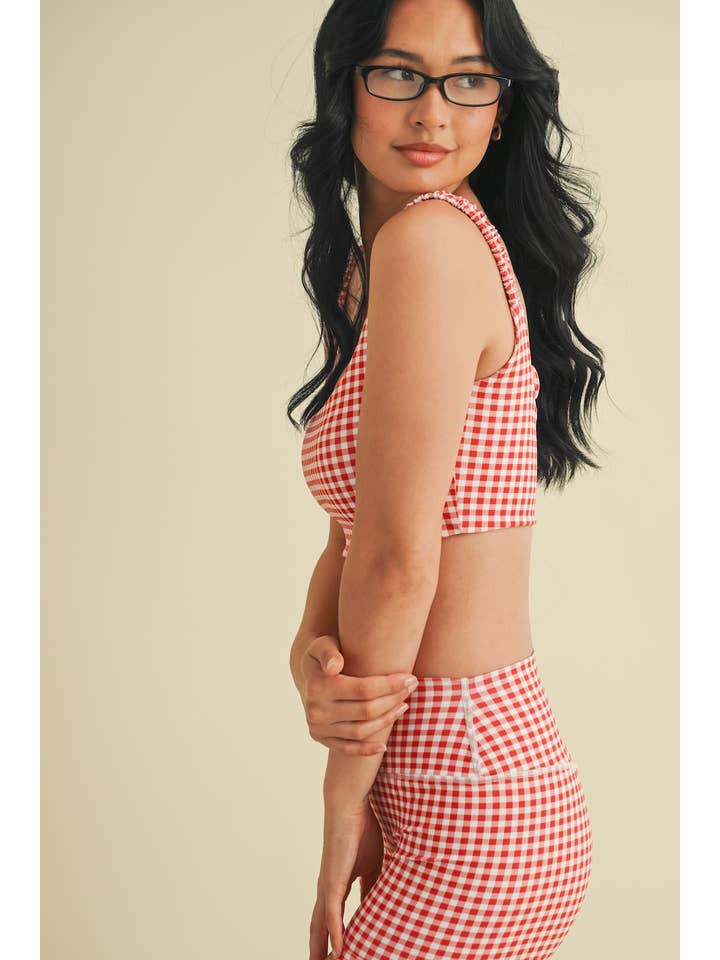 KIMBERLY C - Wholesale Sports Bra - Women's - Gingham Print Ruched Bra Top35