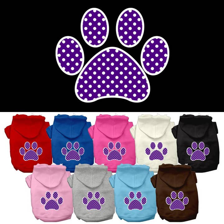 Pet Hoodie Screen Printed, "Purple Swiss Dots Paw" for wholesale by As You Wish Apparel