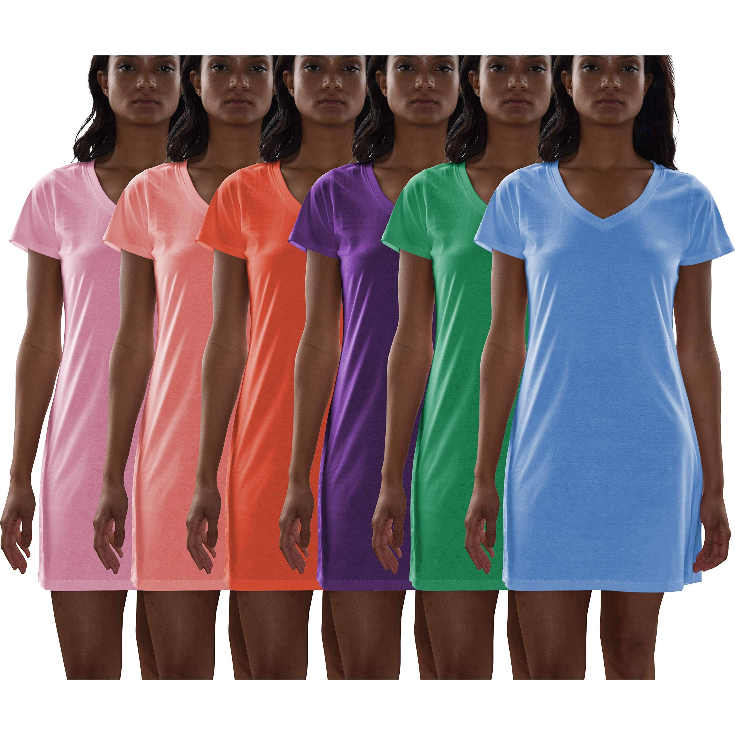 I-Wear Brands - Wholesale Sleepwear Top - Women's - 6 Pack Women's Cotton Short Sleeve Long Sleep Shirt6