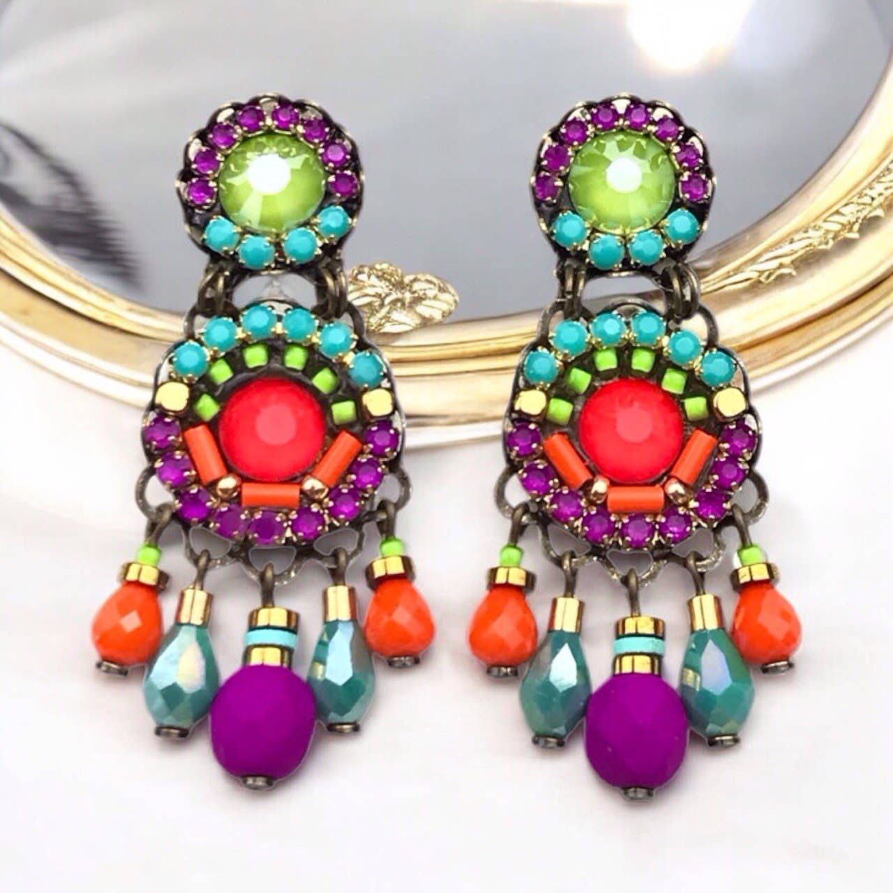 melizijewelry – Brincos de argola por atacado – Brincos de cristais feitos à mão Fluor World INCA