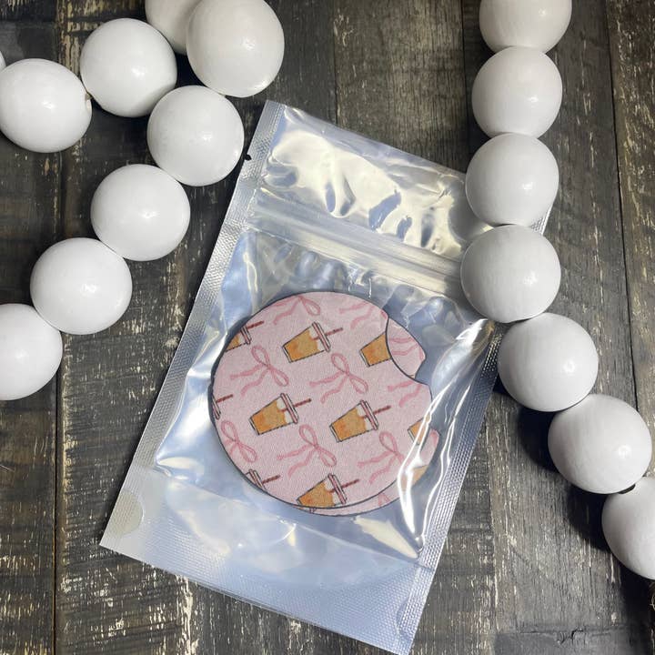 Pink August - Wholesale Car Coaster - Women's - Coffee & Bows Car Coasters1