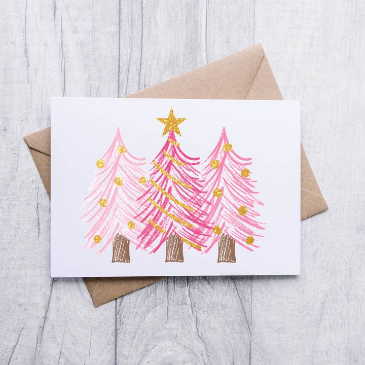 Pink Trees Note Cards for wholesale by Mississippi Mae Monograms