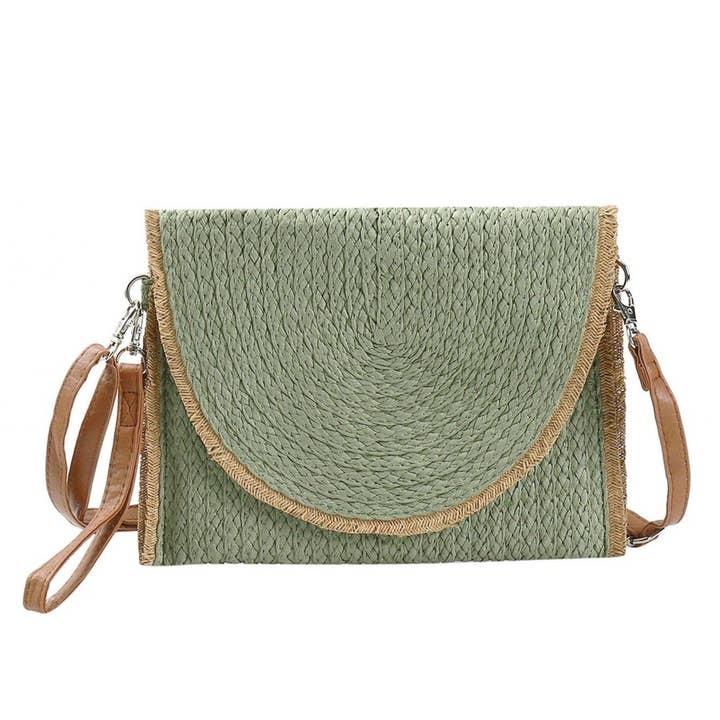 MiMi Wholesale - Wholesale Crossbody Bag - Women's - Frayed Trim Straw Women's Crossbody Bag/Clutch