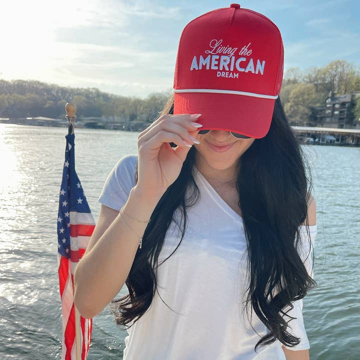 KENZKUSTOMZ - Wholesale Trucker Hat - Women's - Living the American Dream - Red and Navy Vintage Trucker Hat