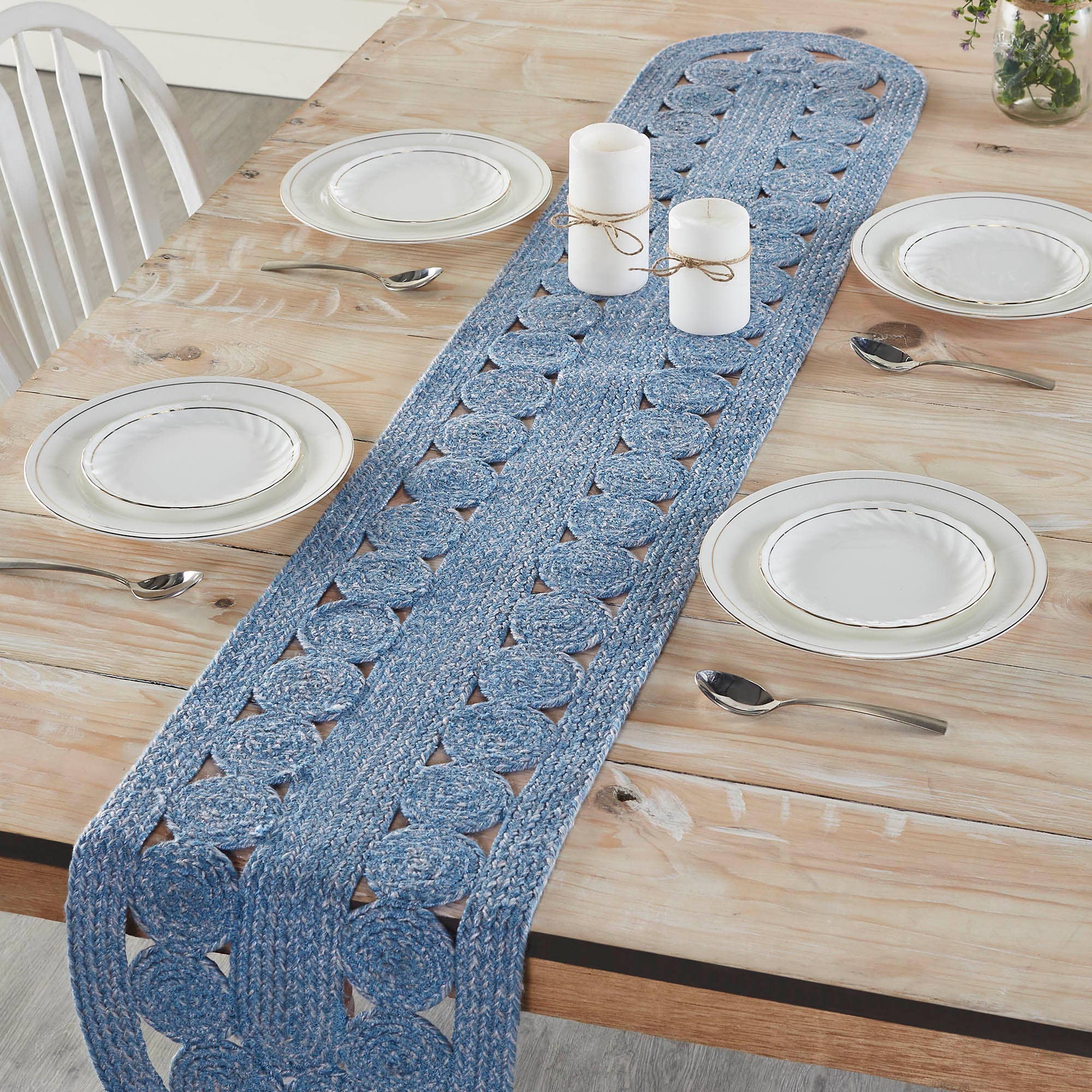 VHC Brands - Wholesale Table Runner - Celeste Blended Blue Indoor/Outdoor Runner Oval 12x720