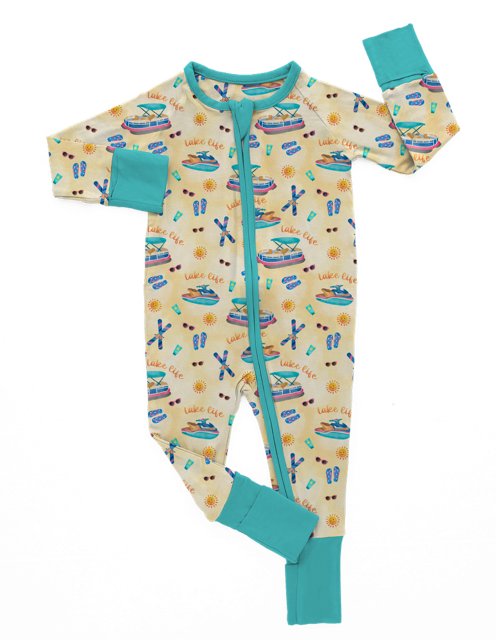 Ducky Dreams - Wholesale Sleepsuit - Baby - Lake Life CONVERTIBLE ZIP ROMPER1