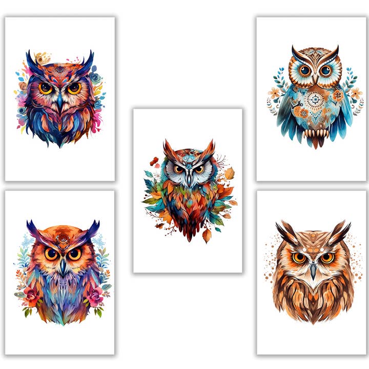 10 Handmade Notecards 4x6 with Envelopes Blank Boho Owls Folded for wholesale by Blue Morning Expressions