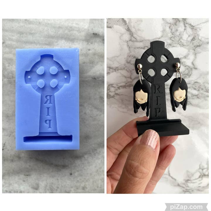 Kreuz-Grabstein-Ohrringhalter-Display-Silikonform für den Großhandel von EllaRaeMouldsVinyls