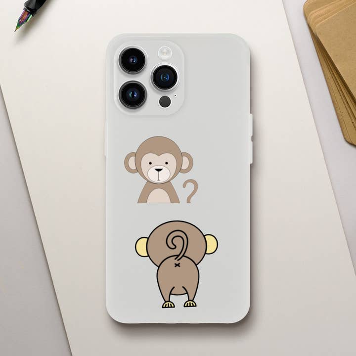 Étui de téléphone flexible en forme de tête de singe et de fesses pour la vente par Wonderland monsters