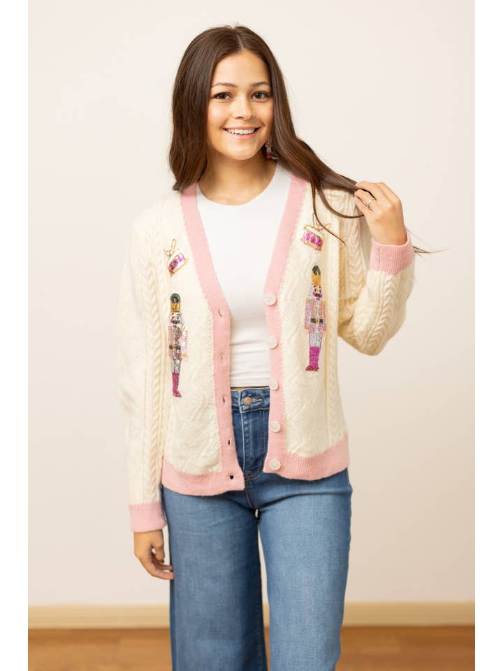 Beige and Pink Nutcracker Sweater for wholesale on Faire9