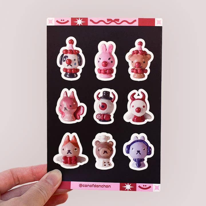 Feuille d'autocollants en vinyle de figurines de personnages en argile pour la vente par Canofdanchan Shop