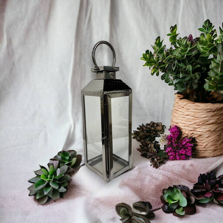 Wilco Home - Wholesale Lantern - Summer Garden Candle Lantern-Polished Nickel Finish 8