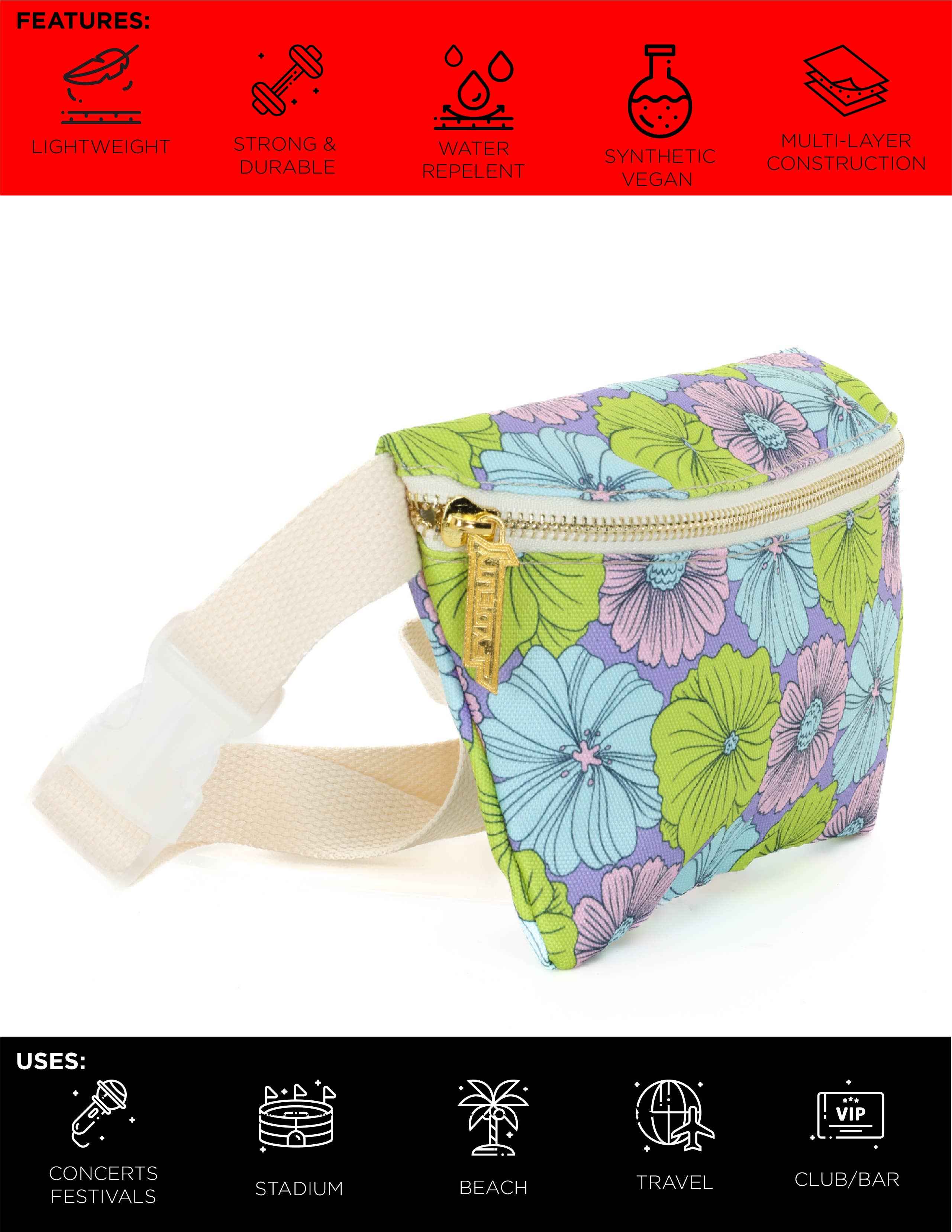 Fydelity - Wholesale Belt Bag - Women's - 83857: Fanny Pack | Slim | Recycled RPET | Floral Purple1