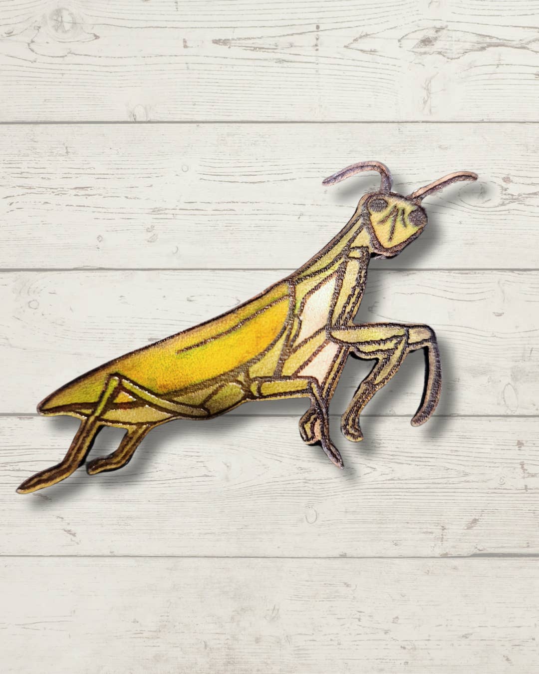 Wyrd & Witchy Art - Wholesale Brooch - Praying Mantis Leather Pin - Nature Zoo Insect Art Brooch