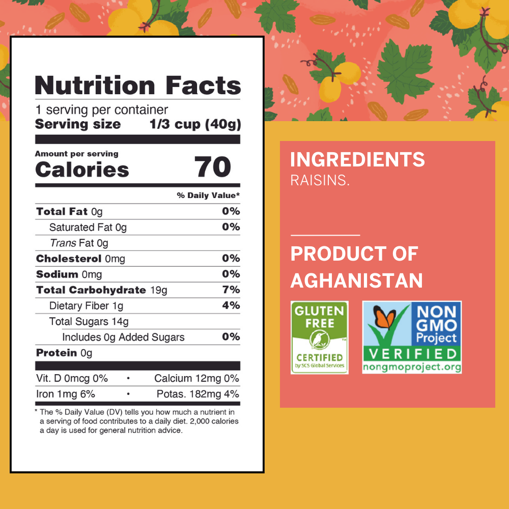 Ziba Foods – Engroshandel Tørret/dehydreret frugt – Kishmish rosiner single-serve snack, vegansk 1 oz3