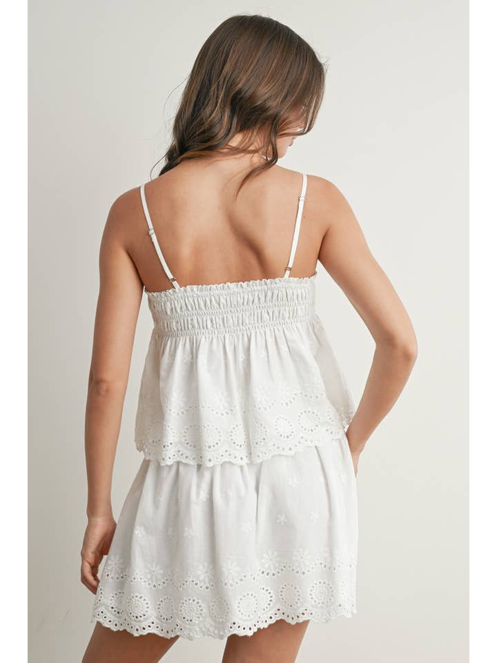 WHITE Eyelet Ruffle Smocked Skirt - BMS7764 for wholesale on Faire