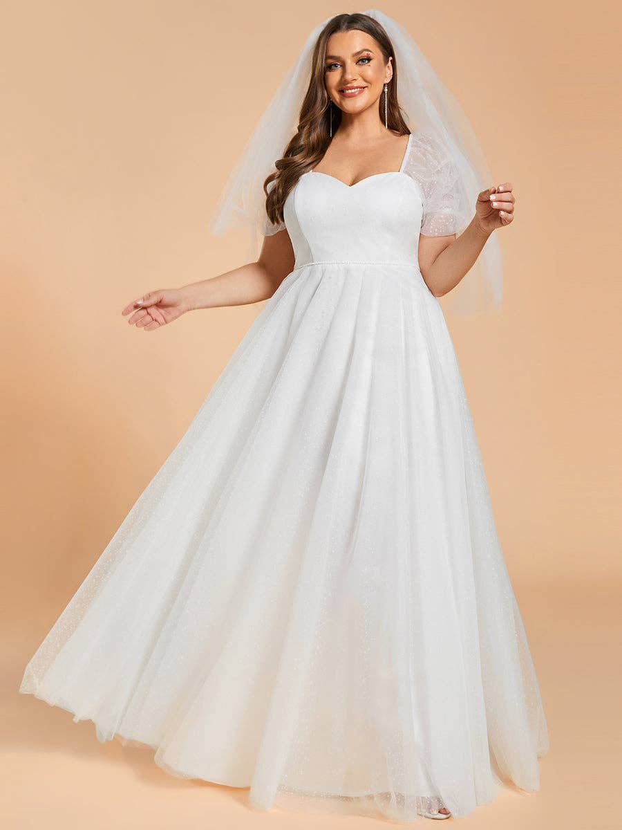 White Plus Size Wedding Dress with Puff Sleeves for wholesale on Faire3